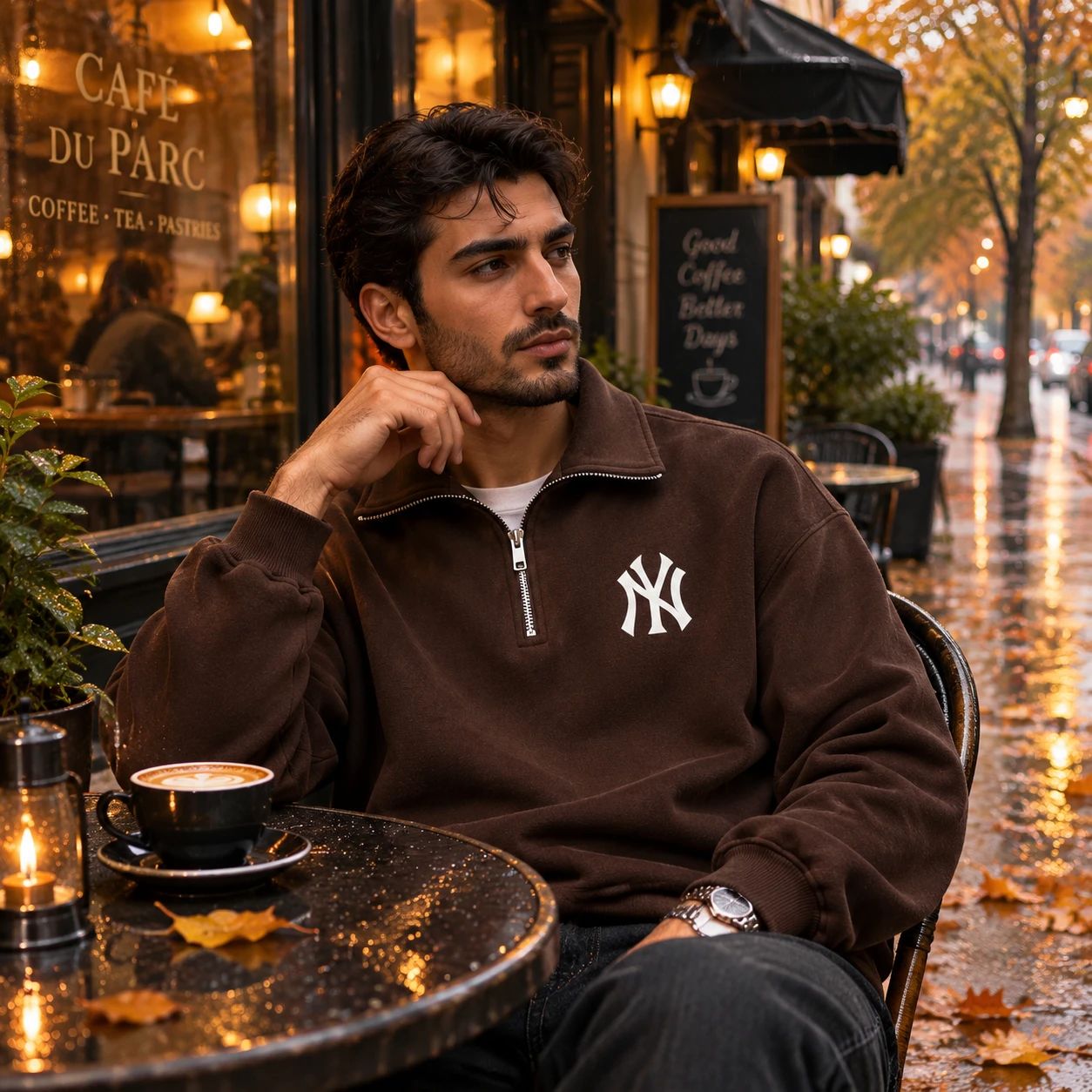 دورس نیم زیپ مردانه مدل NY-قهوه ای
