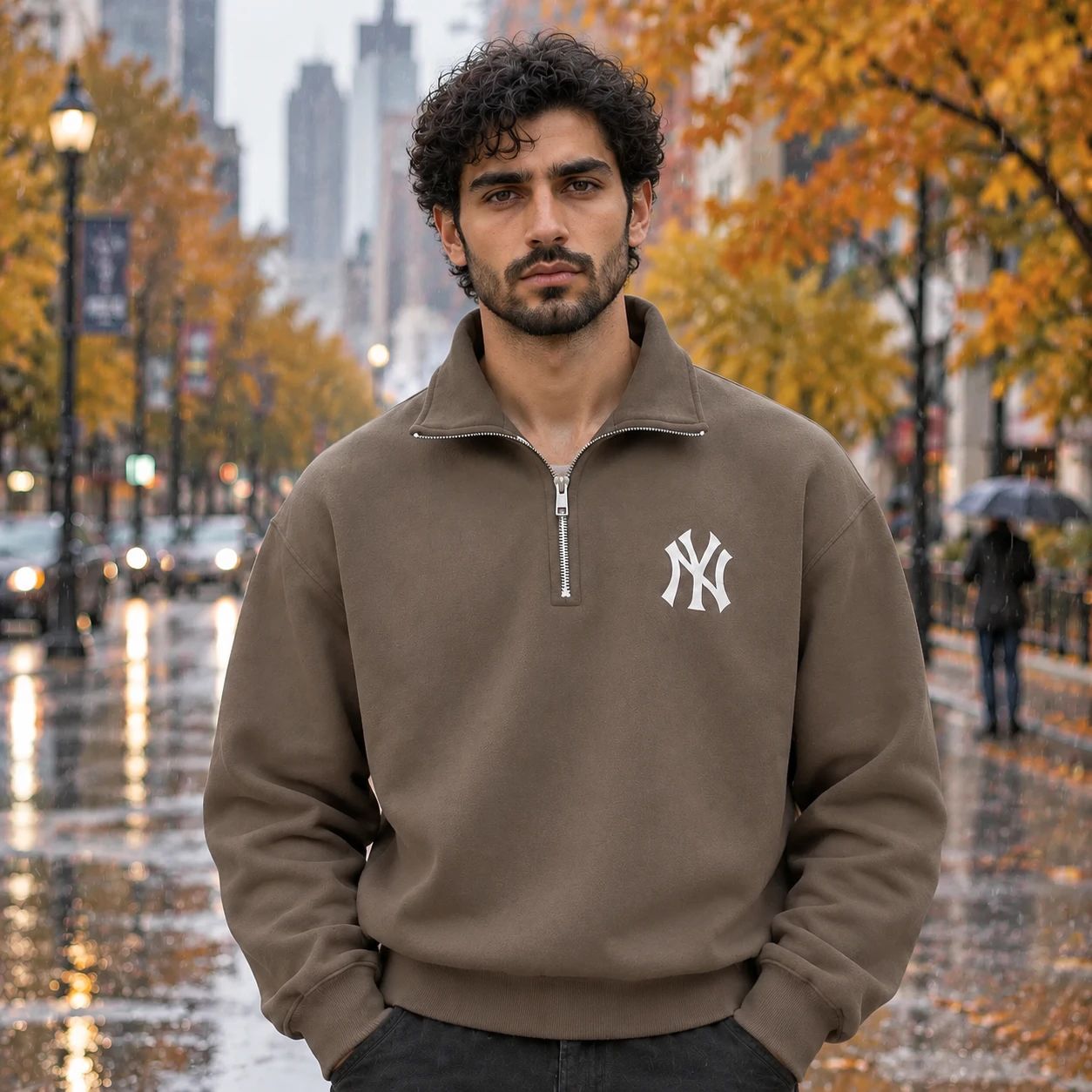 دورس نیم زیپ مردانه مدل NY-خاکی